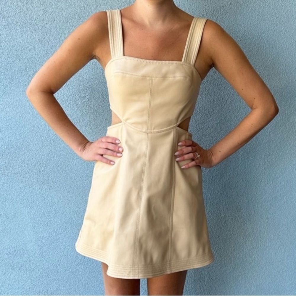 NWT Jonathan SIMKHAI Vegan Leather Mini Dress Vanilla Cutouts Size 12